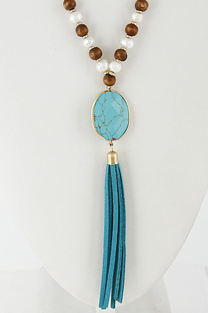 Long Necklace With Beads And Tassel 6FAI6